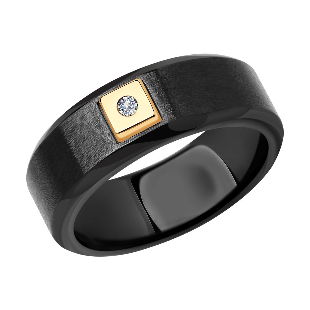 Inel din Ceramica Neagra cu Aur 14K si Diamant