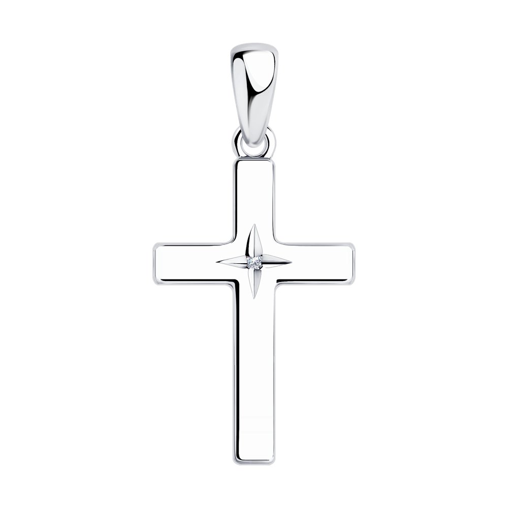 Pandantiv Cruce din Argint cu Diamant