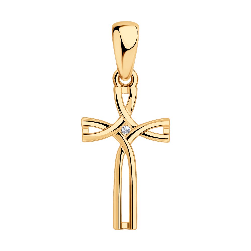 Pandantiv Cruce din Argint placat cu Aur cu Diamant
